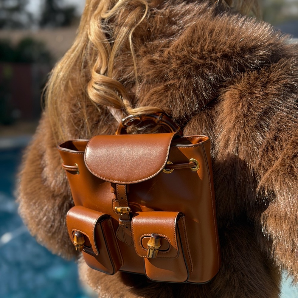 Gucci mini Bamboo Brown caramel Leather Backpack new never used